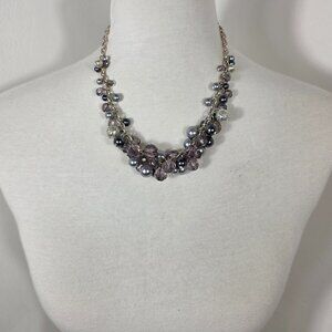 Premier Designs Silver Tone Faux Grey Pearl & Beaded Cluster Necklace